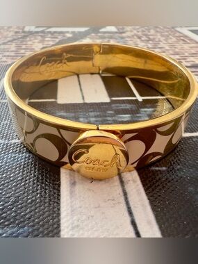 Coach Gold and White Enamel Signature Bangle